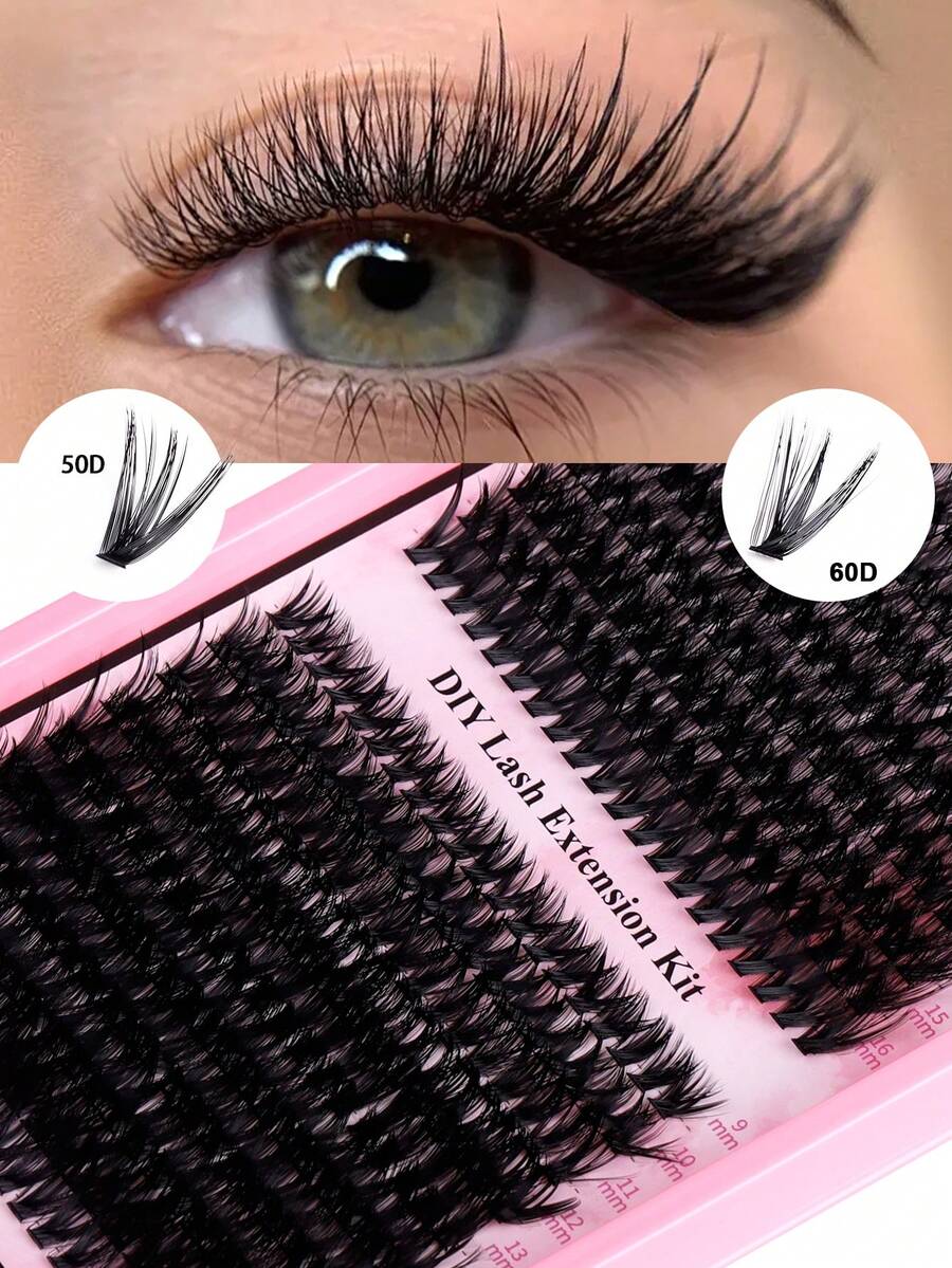 400pcs Eyelash Extensions, D Curl 9-16mm Mixed Length DIY Lash Extensions, 50pcs+60pcs Thick Mixed Set, Fluffy Segmented Lash Extensions, Natural Cluster Lash Extensions, Faux Mink Segmented Lash Extensions - D - View 1