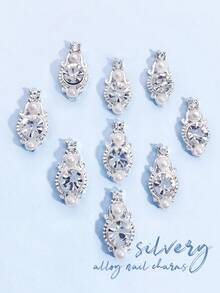 10pcs Gold & Silver Alloy Rhinestone Pocket Watch Design 3D Metal Crystal Glass Faux Pearl Nail Art Jewelry DIY Accessories, Suitable For Girls And Women Nails Nail Supplies - Multicolor - View 3