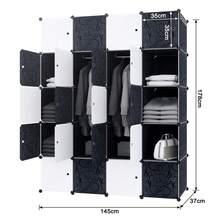 20-Cube PP Wardrobe, 2 Bars, Multi-Purpose, Dimensions 145x178x37cm, Black/White - Black - View 2