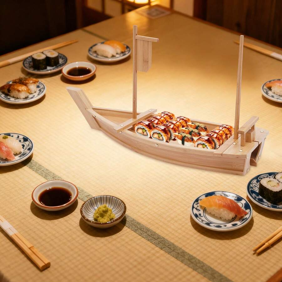 ZHFEISY Wooden Sushi Boat Serving Tray 28 Inch Sushi Plate For Restaurant & Parties Sushi Decorative Tray - 預設 - 查看 1