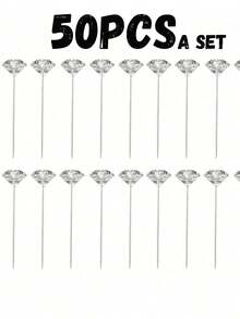 50枚透明钻石头花束别针 水晶婚礼胸花别针 直型花针 适用于新娘花束缝纫工艺花艺装饰珠宝 - 彩色 - 查看 6