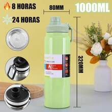 800ml/1000ml Stainless Steel Thermal Bottle For Hot And Cold Drinks With Sporty Handle - Green - View 7