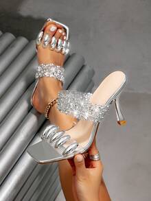 Fashionable Rhinestone Sexy High Heel Party Shoes For Women - Silver - View 6