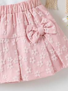 2件套女婴可爱针织碎花白色吊带上衣+粉色裙子套装，夏季度假风 - 白色 - 查看 7