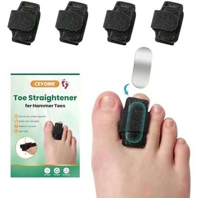 Hammer Toe Straightener For Women & Men - 4 Pack Adjustable Toe Splints For Hammer, Bent & Curled Toes - Soft & Breathable Toe Wraps & Protectors For Walking, Running, Rest (Black)