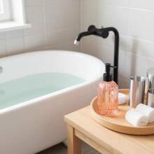 Topsky Stripe Glass Soap Dispenser With Black Plastic Pump, 400ml Liquid Hand Soap Dispenser, Rustproof Pump For Kitchen & Bathroom, Great For Lotions, Essential Oil, Liquid Soaps-Pink Orange - 條紋橙色 - 查看 6