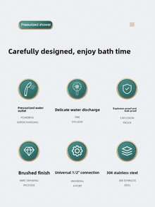 304 Stainless Steel Pressurized Shower Head/Handheld Shower Head/Bathroom Home Pressurized Shower Head Hose Set - Multicolor - View 10