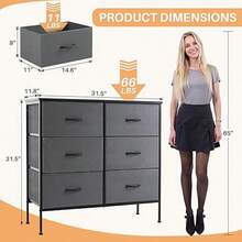 Sweetcrispy 3 Sizes Dresser For Bedroom, Storage Drawers, Tall Large Fabric Storage Tower Organizer,Organization And Storage Clothes Organizer , Chest Of Drawers With Metal Frame Wooden Top For Nursery, Closet, Living Room, Entryway, Grey - 灰色 - 查看 5