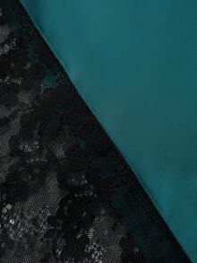 Elegant French Luxury Style Satin & Contrast Lace Knee-Length Skirt, Fashionable Spring/Summer - Green - View 6