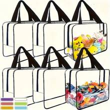 1 pieza Bolsa de almacenamiento transparente de moda - Bolsa organizadora de plástico de gran capacidad con cremallera resistente y asa | Bolsa de almacenamiento rectangular multiusos para viajes, vacaciones, juguetes, ropa y almacenamiento de bloques | Diseño unisex adecuado para actividades diarias y al aire libre de primavera | Regalo perfecto para el Día de San Valentín, bolsa esencial para viajes - Multicolor - Ver 2