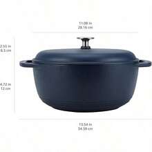 & Basics - Horno holandés cubierto de hierro fundido esmaltado 6 cuartos de galón azul marino mate - Multicolor - Ver 4