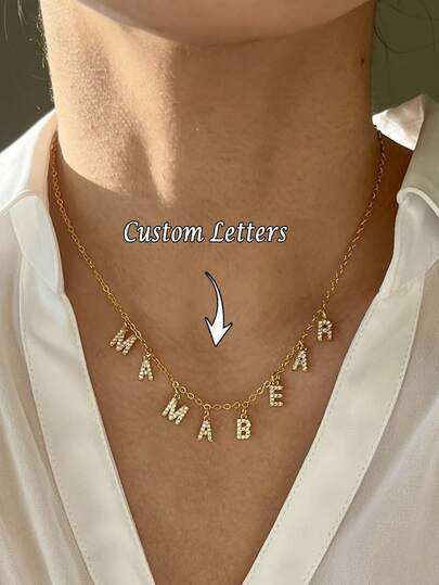 1PC Custom Multi Diamond Zirconia Letter Charm Necklace, Creative Stainless Steel Synthetic Zirconia Letter Necklace, Custom Name Necklace, Initials Custom, Women's Necklace, Women's Jewelry, Suitable For Daily And Event Wear, Custom Jewelry Gifts, Personalized Gifts For Her, Valentine's Day Gifts, Mother's Day Gifts, Ramadan Gifts