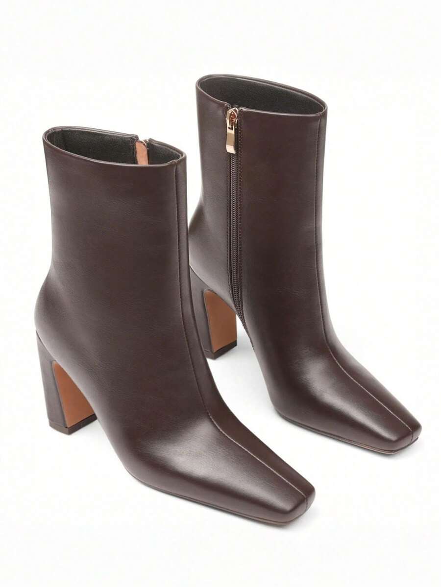Women's Chunky High Heel Ankle Boots Pointed Toe Side Zipper Fashion Chelsea Boots Faux Suede Short Booties For Office Lady - Sô cô la PU - Xem 1