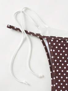 两件套波点挂脖比基尼高腰泳衣，夏季度假泳装比基尼套装 - 咖啡棕 - 查看 10