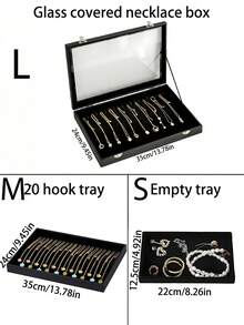 1 cutie de depozitare pentru coliere, tavă de catifea pentru expunerea bijuteriilor, cutie de bijuterii rezistentă la praf cu pandantive din sticlă cu 20 de cârlige, cadou ideal pentru femei, iubită, prietene, Crăciun, Halloween, Anul Nou