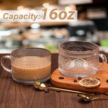 8-Piece Set Vintage Glass Tumblers, 2 Styles Available, Perfect Gifts For Women, 16oz Clear Embossed Cups With Bamboo Lids And Spoons, Ideal For Overnight Oats, Cute Coffee Bar Accessories, Iced Coffee Glasses - 透明 - 查看 10