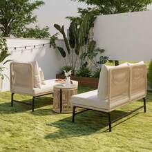 Garden Lounge Set, Garden Furniture Set, Garden Lounge With Iron Frame And Beige Rope Cover, Woven Rope Garden Furniture For Outdoor Use, L-Shaped Conversation Set With Table, Beige - 米色 - 查看 4