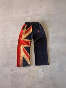 Y2K Black & Red Oversized Union Jack Graphic Wide Leg Sweatpants - Color Block Streetwear - 1 - 查看 2