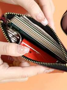 1pc Mini Polka Dot Card Holder Wallet, Minimalist Black & White Asymmetrical Dot Bohemian Style Versatile Card Case, Women's Small Coin Purse, PU Leather Zipper Closure, Fits Cards, Cash, Coins, Ideal For Daily Use, Christmas Gift - Black and White - View 7