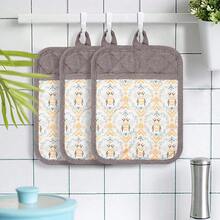 Pot Holders Set Of 3 Silicone Printing Non Slip Heat Resistant, Yarm-Dyed Hot Pads Cotton Home Kitchen CooFKing Barbecue Microwave Women Men Machine Washable BBQ Grilling. (Khaki Potholdes),Khaki5 - 卡其色5 - 查看 7