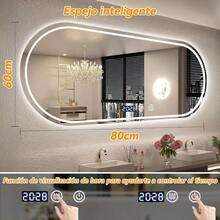 Espejo para Baño con Luz LED Espejo de Baño con Función de Memoria y Desempañado HD Espejo de Maquillaje con Ajuste de Hora Regulable 3 Colores 4mm Vidrio Prueba Explosiones 60 x 80cm - Gris - Ver 8