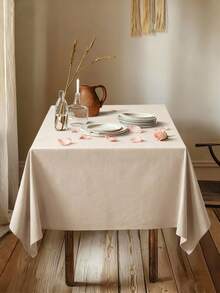 1pc Elegant Beige Minimalist Linen-Like Tablecloth Washable Reusable For Valentine's Day Wedding Picnic Home Café Decor - 米色 - 查看 6