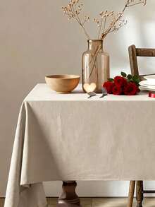 1pc Elegant Beige Minimalist Linen-Like Tablecloth Washable Reusable For Valentine's Day Wedding Picnic Home Café Decor - 米色 - 查看 4