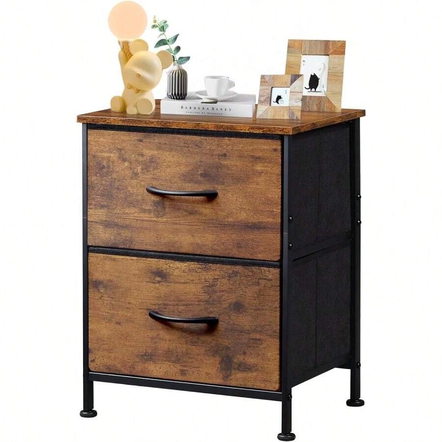 silla de oficinaBuros para recamara Burós Mesa de Noche con 2 cajones Organizador de Tela para vestidor para Dormitorio Armario Pasillo guardería Mesa Auxiliar Mueble Lateral Marrón - Marrn - Ver 1