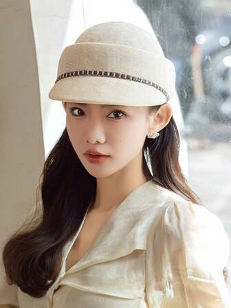 1pc Elegant British Style Equestrian Cap, Versatile Beret Hat For Women