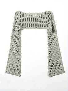 Women's Fashionable Hollow-Out Knit Cropped Shrug Top Spring - Grey - View 2