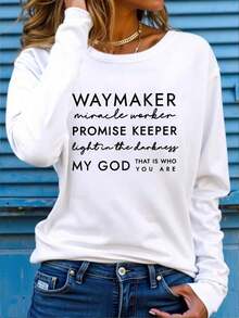 Winter Clothes For WomenEMERY ROSE 2025 Long Sleeve Top,Bible Psalms Letter Printed Round Neck Long Sleeve T-ShirtLoose And Comfortableed Hardy Clothes - Trắng 3 - Xem 1