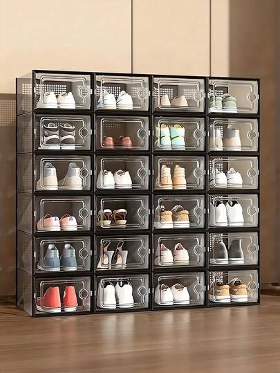 Foldable, Stackable Transparent Plastic Shoe Storage Boxes With Lids, Suitable For Entryway, Bedroom, Dorm, Ramadan Decor, Space-Saving, Easy Assembly, Convenient For Moving, Boot & Shoe Organizer, Clear Shoe Boxes
