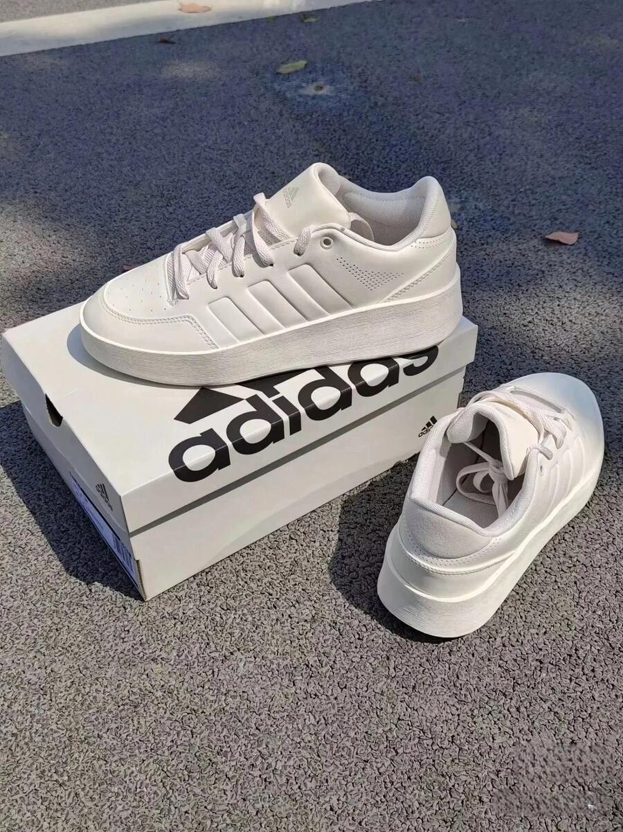 Adidas Mullaly Low男女同款休閒厚底輕便板鞋 - 米色 - 查看 1