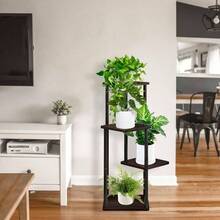 6 Tier Wood Tall Plant Stand Metal Rack Indoor, Multiple Flower Pot Holder Shelves Corner Rack, Planter Shelf Display Rack Storage Organizer Patio Living Room Balcony GardenWhite Oak - 四層,黑橡木 - 查看 8