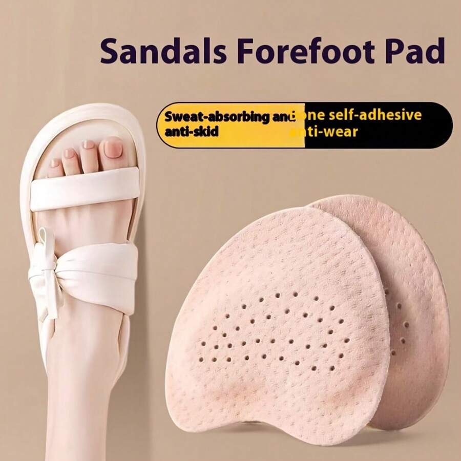 8 Pairs Beige/Black Sandals Forefoot Pads, High Heels Insoles, Non-Tiring Ultra-Absorbent Anti-Slip Self-Adhesive Invisible Grip Tape, Faux Leather, Sweat-Absorbing Soft Latex, Universal Size-ASDF - 米色 4 雙 - 查看 1