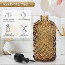 Topsky Gem Glass Soap Dispenser With Black Plastic Pump, 13oz Liquid Hand Soap Dispenser, Rustproof Pump For Kitchen & Bathroom, Great For Lotions, Essential Oil, Liquid Soaps-Amber - 寶石琥珀 - 查看 3