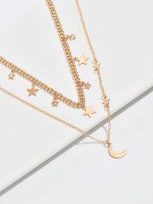 1pc New Creative Double-Layer Stacked Minimalist Necklace With Pendant, Fashionable Collar Necklace For Ramadan