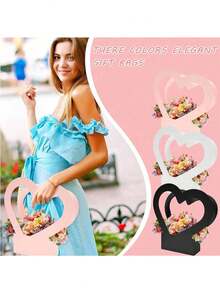Hộp hoa hình trái tim có tay cầm - Hộp quà tặng bó hoa gấp gọn trang nhã, thích hợp làm quà tặng cầu hôn, đám cưới, kỷ niệm ngày cưới, Ngày của Mẹ, Ngày Valentine và trang trí tiệc đính hôn. - Nhiều màu - Xem 8