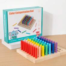 Wooden Colorful Socket Montessori Sensory Integration Teaching Tool Color Cognitive Splicing Sensory Integration Insertion Stick Puzzle Early Education Toy Wooden Children's Early Education Home Kindergarten Puzzle Toy Insertion Stick Montessori Sensory Building Blocks Insertion Stick Color Classification Teaching Tool Children's Montessori Early Education Rainbow Stick Sensory Training Teaching Tool Exercise Hands Fine Color Cognitive Wooden Toys Strong And Durable Holiday Gifts - Multicolor - View 4