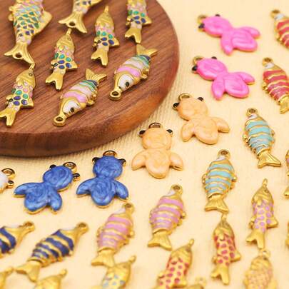 1 pieza Colgante de criatura marina de acero inoxidable con efecto de goteo de color, adecuado para manualidades DIY, elaboración de collares y pulseras