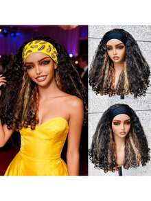 DZfirst 22-30 Inch Soft Curly Synthetic Wig - Brown Ombre Braided Textured Afro Puff Wig Hair Hoop - Brown Highlight - View 11