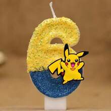 宝可梦主题蜡烛蛋糕数字套装，动漫人物皮卡丘派对生日蜡烛宝可梦蛋糕装饰配件，儿童礼物