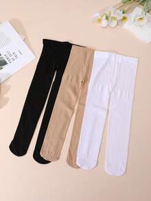 3 Pairs Girls' Velvet Tights, Skinny Fit Elastic Dance Stockings Suitable For Girls - Multicolor - View 6