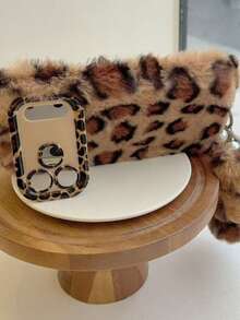 豹纹毛绒手机壳，带腕带，兼容 17/14 Pro Max、14 Pro、14、15 Pro Max、15 Pro、15、16 Pro Max、16 Pro、16、新款 13 Pro Max/13 Pro，简约设计，适合女性，秋冬季款 - 彩色 - 查看 2