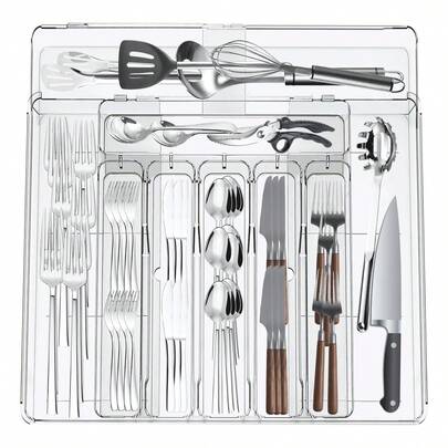 TendenciaBandeja Para Cubiertos Extensible De Cocina 9 Compartimentos TransparenteCalidad premium