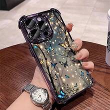 1pcs Blue and Yellow Butterfly Forest Design Phone Case Compatible with Apple Phone17ProMax 16 15 14Plus 11 12 13 ProMax Antidrop Phone Case Silicone Vintage Light Luxury Style Cute Elegant Can Be Given To Friends or Yourself - Morado - Ver 3