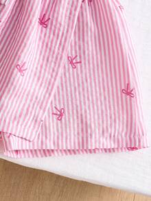 Bộ quần áo thường ngày 2 món cho bé gái, áo sơ mi thắt nơ và chân váy quần short. - Hồng - Xem 5