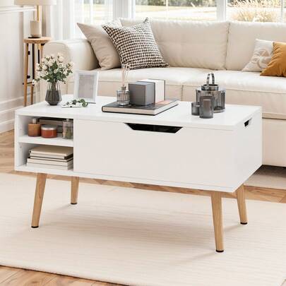 BALCONERA Lift Top Coffee Table With Hidden Compartment, Adjustable Storage Shelf, Spring Lifter, Coffee Table With Storage For Living Room, 80x40x61.5cm