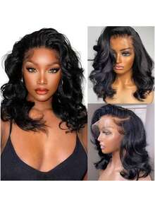 180 Density Body Wave Human Hair Wig 13x4 Frontal Lace Wig 16 Inch Body Wave Lace Front Wigs Human Hair Pre Plucked Bob Wigs For Women Party Body Wave Transparent Brazilian Virgin Human Hair Wigs 13x4 Lace Front Wigs Human Hair - SNatural - View 3