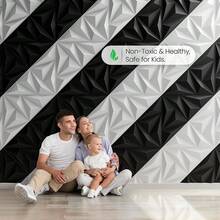 3D Wall Panel For Interior Wall Decoration, Water- And Oil-Resistant, PVC, Geometric Textured Wall Panel For Living Rooms, Halls, Bedrooms, Hotels, Offices, Black/White, 30 Cm X 30 Cm (Incl. Roll Of Wall Tape) - 對角鑽 - 查看 8
